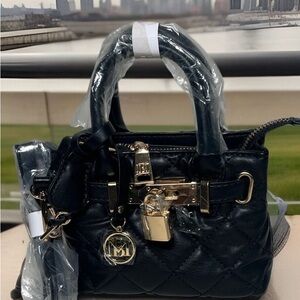 New Badgley Mischka Mini Elegant Black Quilted Handbag. Vegan Leather